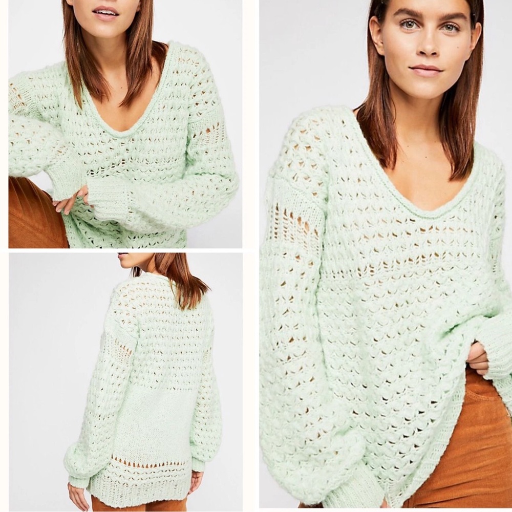 Free People Crashing Waves Pullover Sweater Mint Size Large